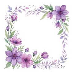 Obraz premium Beautiful hand painted floral frames with watercolor purple roses, isolated on white background, perfect for romantic designs, weddings, and decorative art projects