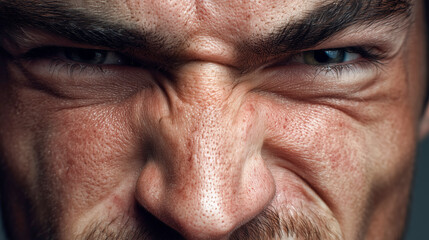 Obraz premium Intense close-up of determined young adult man with focused expression