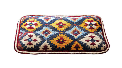 Embroidered Decorative Pillow with Geometric Floral Motifs on a Transparent Background, PNG Image, PNG file