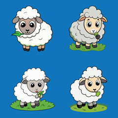 Sheep Eating Grass Cartoon