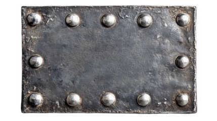 Metallic plate secured with rivets on a transparent background, PNG image, PNG file.