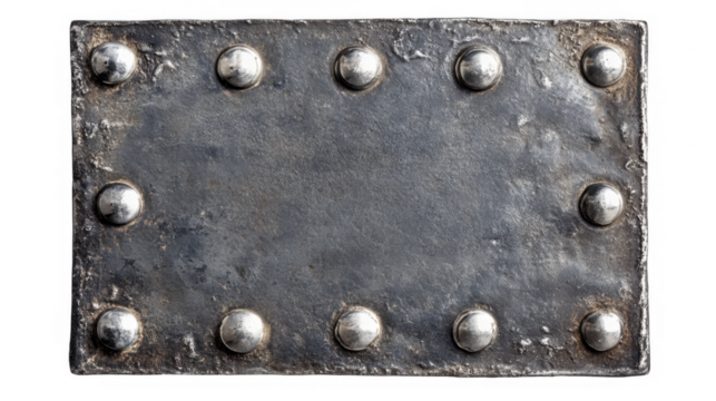 Metallic plate secured with rivets on a transparent background, PNG image, PNG file. - Powered by Adobe