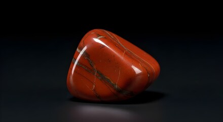 Red Jasper tumbled rock, stone, gem, black background 
