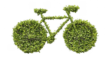 Green bicycle shape made of leaves on a transparent background, PNG image, PNG file.