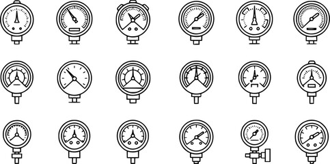 Manometer (pressure gauge) and vacuum gauge vector icons set
