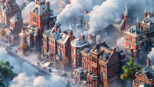 A vibrant 3D isometric cityscape echoes the turmoil of urban life, with buildings shrouded in smog and streets littered with trash, depicting a pressing ecological crisis