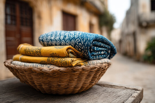 Woven treasures bask in golden light, whispering tales of Mediterranean bazaars, vibrant threads dancing in the Sema ceremony