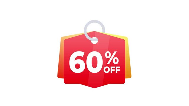 Sixty Percent Off Discount Label Animation on White and Green Screen