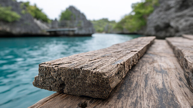 Weathered wooden planks embrace tranquil turquoise lagoons, whispering of lost wanderers and serene National Lazy Day escapades