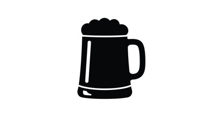 Black Silhouette of a Beer Mug Filled with Foam on a White Background