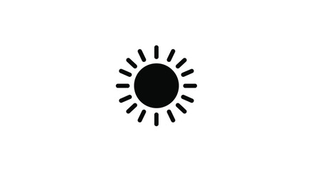 Simple Black Sun Icon with Rays on White Background for Graphic Design
