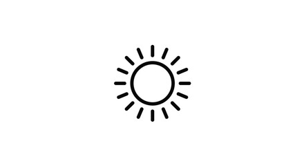 Simple Sun Icon with Rays in Black Outline on Clean White Background Illustration