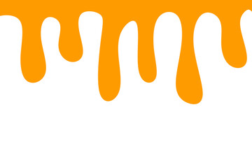 A flat-style vector illustration featuring orange liquid dripping from the top, resembling sauce, honey, cheese liquid, or another gourmet sweet fluid.
