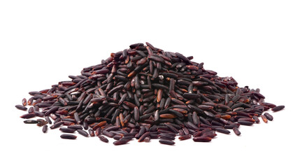 Pile of riceberry grains on white background.