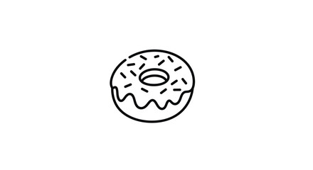 Simple Donut Icon with Sprinkles and Glaze in Black and White Line Art Style