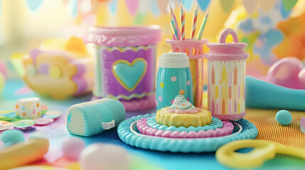 Colorful Pastel Party Supplies Display