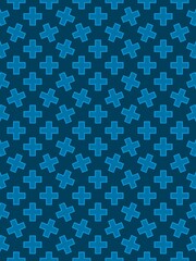 Blue bordered crosses pattern on dark background, vertical