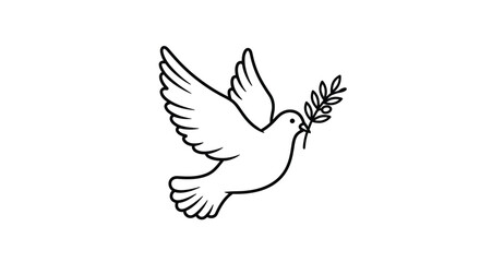 Simple Line Art Illustration of a Dove Carrying an Olive Branch Symbolizing Peace and Hope