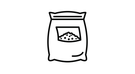 Outline Illustration of a Sack Filled with Grain Seeds or Fertilizer on White Background