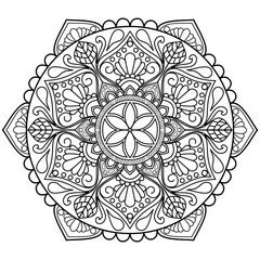 Fototapeta premium Elegant Mandala Illustration Featuring Symmetrical Petal Lines,Vector Mandala Pattern with Bold Abstract Shapes,coloring book