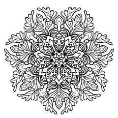mandala design for coloring book, line art, yoga logo design, black and white, abstract flower, relaxing pattern