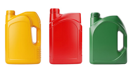Set of colorful plastic jerrycans isolated on transparent background  