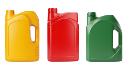Set of colorful plastic jerrycans isolated on transparent background  