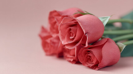 Romantic blush roses exude velvety elegance on pastel canvas, enchanting blooms for Midsummer revels and obscure Floralia festivities