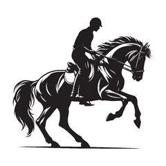 Silhouette Vector of Running Horse with Rider – Outline Style on White Background