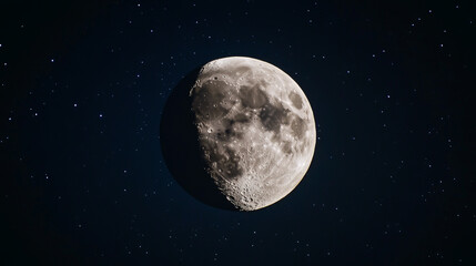 Celestial whispers of the half-moon twinkle in cosmic vastness, evoking Lunar New Year and enigmatic night explorations