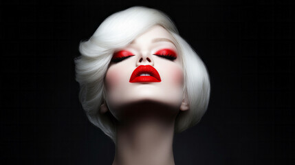 A porcelain-skinned Caucasian woman with striking red lips exudes film noir elegance, echoing the allure of World Goth Day