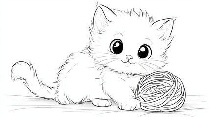 sketch of a kitten playing knitting ball