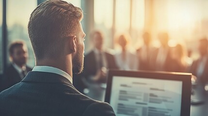 Businessman listens intently during a presentation.