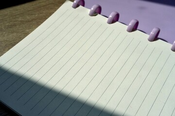 Empty note book page with lines on paper isolated on horizontal ratio background.