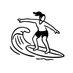 サーフィン　線画　手書き