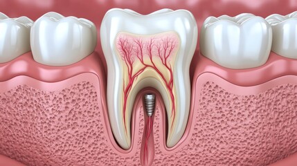 Close-up anatomical section of a tooth