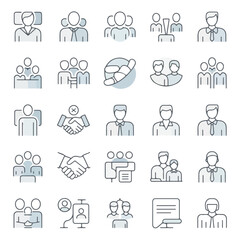 Fototapeta premium Teamwork and Business Communication Line Icons Set