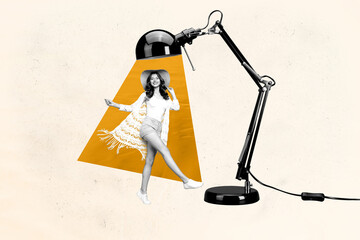 Full image sketch 3d collage poster of happy businesswoman businessman stand light bulb ray idea...