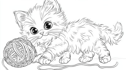 sketch of a kitten playing knitting ball