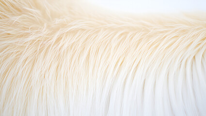 Fototapeta premium Close-up of soft white fur texture, creating a fluffy and abstract background with delicate fibers and a warm, cozy feel, ideal for design and backgrounds