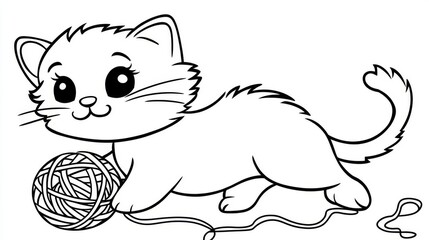 sketch of a kitten playing knitting ball