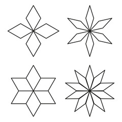 Obraz premium Geometric floral stars. Outline abstract symbols. Vector symmetry set. Decorative shape group.