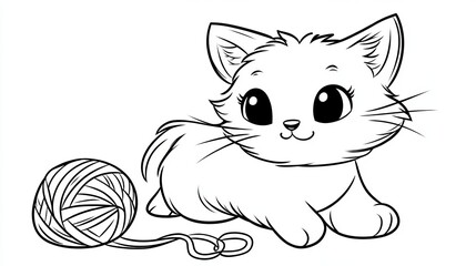 sketch of a kitten playing knitting ball