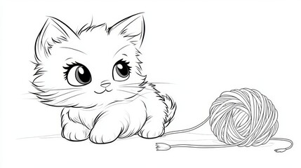 sketch of a kitten playing knitting ball