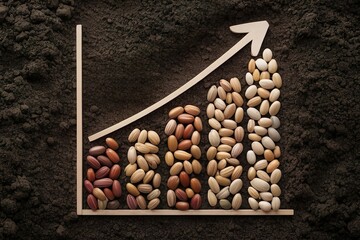 seeds arranged in growing bar chart. Agriculture sector growth