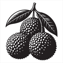fresh litchi fruit vector silhouette, vector black color silhouette, isolated white background 