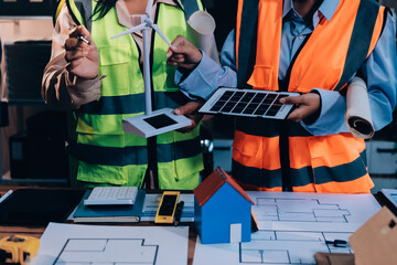 Engineers are helping to design work on blueprints and collaborate on structural analyzing of...