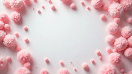 White blank card with pink woolen balls as frame