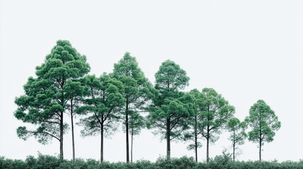 Obraz premium Tall pine trees symphony against serene sky, echoing tranquility of International Forest Day and bringing Zen to Arborists' Reverie