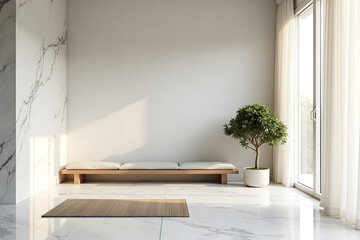 Fototapeta premium Zen-Inspired Meditation Space decoration with beautiful marble floor and wall